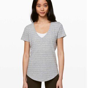 Lululemon Love Tee V Short Serve Stripe Heathered Core Light Grey Sage 10